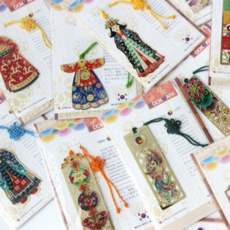 한국 전통 문양 금장 책갈피, 1개, 8.까치와호랑이