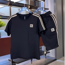 男士夏季薄款休閒運動短袖短褲套裝男冰絲舒適百搭透氣輕奢二件套