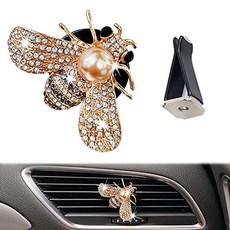 Shiny Bee 자동차 공기 청정기 대시보드 콘센트 벤트 클립 진주 다이아몬드 꿀벌 자동차 향수 자동차 에어컨 공기 배출구 장식 아로마테라피 클립 블링 비 참 라인스톤 자, 골드