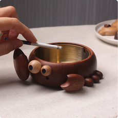 可愛螃蟹造型木質菸灰缸 黃銅內膽，創意桌面趣味擺飾，安全防火易清潔, 螃蟹煙灰缸首飾盒, 1個