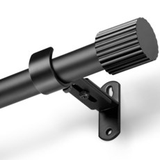 AMZSEVEN 창문 커튼 봉 40.6~121.9cm(16~48인치) 봉 최대 길이 152.4cm(60인치) 지름 2.5cm(1인치) 드레이퍼리 원통형 피니얼 블랙 1팩