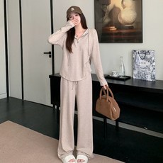 wassup 캐주얼 세트 여자 루즈핏 편안함 후드집업+와이드팬츠 투피스