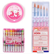 모닝글로리 18색 그림물감세트 수채화물감 물통 붓 빠레트 아동 어린이 학교준비물, 핑크세트