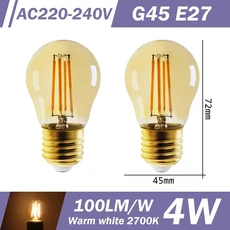 LED 필라멘트 전구 에디슨 레트로 캔들 따뜻한 흰색 유리 360 도 E14 C35 ST64 G80 220V 2 개, [27] G45 E27 2700K, [01] AC220-240V