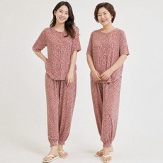 여성 꽃무늬 플리츠 반팔 조거 밴딩 바지 홈웨어 상하의 세트