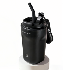 호밍사이 진공 316텀블러 스트레이트+빨대 2in1, 1개, 430ml, 블랙
