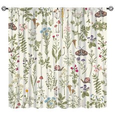 [ 1280318 ] 빈티지 버섯 커튼 소박한 농가 컨트리 야생화 식물 허브 창문 트리트먼트 거실용 레트로 보헤미안 자연 야생 꽃 양치류 드레이프 침실 주방용 너비 106.7