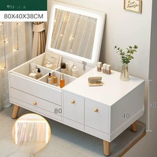 좌식 화장대 미니 조립식 낮은 서랍장 선반 거울 서랍, 기타, 조립 필요, 80 x 40cm 웜화이트 B