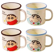 StarR 크레용 신짱 프레시 시리즈 머그컵 380ml 2개입, 2세트, 다크 브라운 + 블루