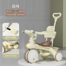 어린이용 세발자전거 유모차 장난감 자전거, 베이지 페달 분리+브레이크 음악조명