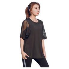 大尺碼運動上衣 短袖 孕媽咪可穿 冰絲涼感 透氣 寬鬆 網紗 遮臀 遮肚 開衩 單車 居家 日常