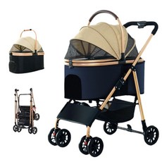 可拆卸式寵物推車 透氣舒適 耐磨輪胎 加大置物空間 可調節遮陽篷, 747寵物推車 卡其色 DD-01-747-KQ, 1個
