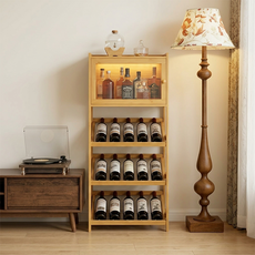 SeekFun 위스키 진열장 와인장식장 대나무 와인 거치대 술 진열대 양주 보관 랙 홈바 장식장 4단, 내추럴