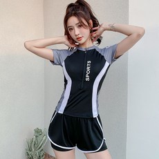 HAM 체형커버 여성 반팔 반바지 수영복 세트