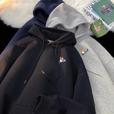 卡通潮牌連帽衛衣，男女款長袖上衣，秋冬加絨加厚寬鬆運動外套