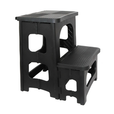 2단 사다리 의자 휴대용 접이식 자동차 세차 스텝발판, 블랙