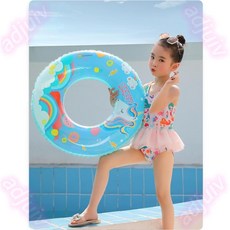 熱銷ins網紅加厚兒童繽紛獨角獸游泳圈 小孩學游泳裝備腋下圈 游泳池泳圈 泳具, 1個, 藍色繽紛獨角獸游泳圈,50#（適合2-3歲）