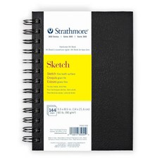 Strathmore 300 시리즈 스케치 페이퍼 아트 북 블랙 하드커버 및 사이드 와이어 바인딩 72장 화이트 14x21.6cm(5.5x8.5인치) 1개입