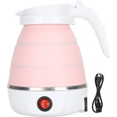 밀트립 여행 접이식 전기 주전자 600ml 휴대용 식품 등급 실리콘 400W 고속 끓임 건식 화상 보호 및 내장 필터 미국 플러그 110V 핑크색, Pink