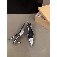 키튼힐 골드 실버 블랙 뾰족 포인티드 스틸레토 스트랩 백오픈 뮬 샌들