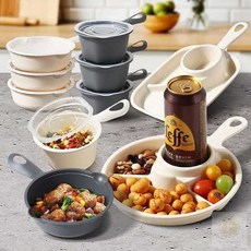 손잡이 간식용기 식판 식기 그릇 간식통 밥그릇 접시[WBBADD8], 원형4칸 아이보리