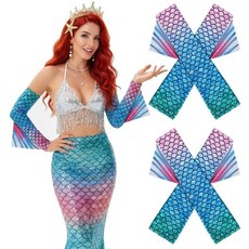 웨브티에 인어 팔 소매 지느러미가 달린 물고기 비늘 손가락 없는 장갑 의상 액세서리용 시메리