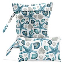 zcyxuw 습식 가방 드라이 수영복용 여행 해변 수영장 기저귀 더러운 요가복 세면도구 메이크업 방수 재사용 가능한 귀여운 비치백 꿀벌 꽃 장식 2개 세트., StarfishShell