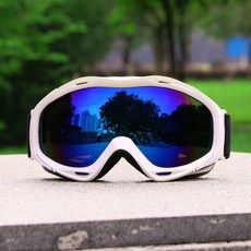 柱麵成人滑雪護目鏡，雙層防霧防風雪地眼鏡，臺灣出貨，滑雪裝備可開發票, 白框（藍片）, 1個