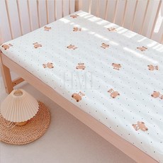 天使花園 無熒光劑 嬰兒牀笠 寶寶牀笠 嬰兒床單 嬰兒床上用品, 波點熊,110*60