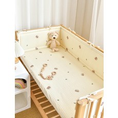 DFMEI 嬰兒牀純棉牀圍新生寶寶卡通刺繡緩衝軟包兒童防撞條防摔圍欄圍擋, 森林熊高度28cm:80cm1片