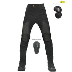 겨울철 슬림핏 플리스 안감 라이딩바지 따뜻한 보온성 오토바이바지 모터사이클용 방풍 보호 기능 청바지 스타일 바이크팬츠, 블랙