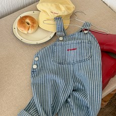 日系條紋牛仔吊帶褲，兒童款, 1個, 現貨條紋,120