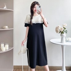 임산부 수유용 원피스 임부복 여름 니트 배색 중장형 임신부 원피스 얇은 스타일 외출 산후 모유 수유용 드레스 JXH