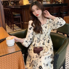 vsyoy 모유 수유는 새로운 꽃 드레스 부드러운 패션 프랑스 스타일 유행 긴 소매 모유 수유 드레스 가을