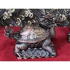 京綸 龍龜聚寶盆煙灰缸 菸灰缸 擺設 風水造景 招財納福桌面裝飾, 紅銅色, 1個