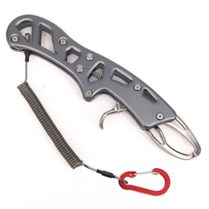 【隔日到貨】控魚器 不鏽鋼 夾魚鉗 鋁合金 路亞鉗 無縫鉗口 釣魚用品 魚夾 磯釣 脫鉤器 夾魚器, 灰色, 1個