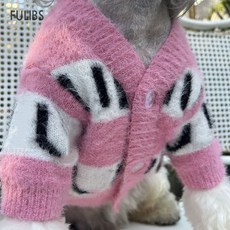 FULIBS 강아지옷명품 니트 스웨터 가디건 중소형견 대형견 두꺼운 반려동물 코트, 핑크