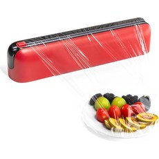 커터가 장착된 콰지와 알루미늄 호일 & 플라스틱 랩 디스펜서 - 한 손으로 쉽게 조작할 수 있는 공간 절약형 주방 정리함 작업대 및 캐비닛용 자석 접착 필름 12인치 롤 회색에, 14.70*2.90*2.40 IN, Red