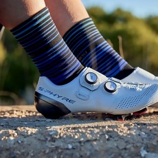 『時尚單車』SHIMANO ORIGINAL 長筒車襪 自行車襪 自行車 公路車, 1個, 藍線條 M-L搭配車鞋尺寸41-44號