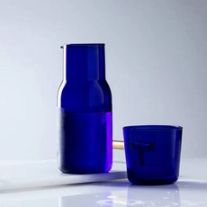 유리 밀폐 용기 공 병 컵 트와 함께 새로운 물병 Bedside Carafe Night Water 텀블러 안경 플라스크 Drinkware Pot for Milk Tea [호환], 파란, 1개
