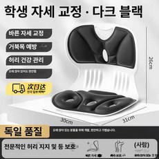 굽은등 곧게 인체공학 허리 지지 등받이 쿠션 사무실 자세 교정용, 어린이용 기본 [다크블랙]