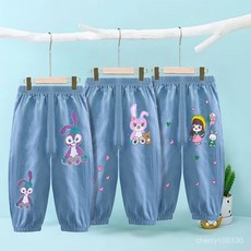 【台灣-出貨】女童裤子夏装洋气宽松儿童中小童防蚊韩版束脚冰丝夏款天丝牛仔裤