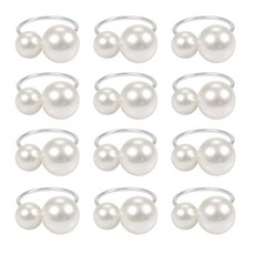 우아한 식탁 진주 진주 냅킨 홀더 독특한 냅킨 링 진주와 세트 우아한 테이블 스케이프를위한 디테일, 은