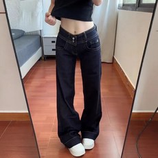 해피유통 여성 고급 데님 와이드 진 스트 슬림핏 캐주얼 청바지