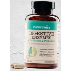 네이처로와이즈 소화 효소 프로바이오틱스 프리바이오틱스 포함 다중 식사 후 편안함 부풀어 오름 지원 장 건강