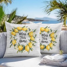 [ 1207836 ] 여름 농가 레몬 야외 방수 베개 커버 2개 세트 40.6 x 40.6cm(16 16인치) 그레이 나무 질감 장식 쿠션 케이스 파티오 가구 정원 현관