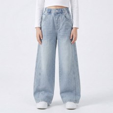 지디오 주니어 여아 와이드 청바지 밴딩 워싱 데님 팬츠 봄 초등학생 긴바지