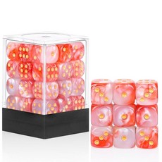 해외 Handan 24팩 16MM 6면 주사위 세트 반투명 색상 D6 게임 Yahtzee Bunco 또는 교육 수학을 위한 표준 휴대용 파우치 포함옐로우 미국매장정품+ 1723, 레드 화이트.