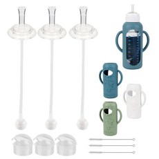 닥터브라운 젖병 모유저장팩 수유패드 유축기 Dr. Brown's 좁은 유리 226.8g8온스용 빨대 컵 변환 키트 부드러운 상단과 손잡이가 있는 가중 교체 3팩 8개월 이상