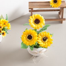 해바라기 조화 화분 3송이 비누 set 25cm 인테리어 꽃 테이블 장식 소품 금전화 풍수 행사 개업, 3송이비누해바라기화분, 1개